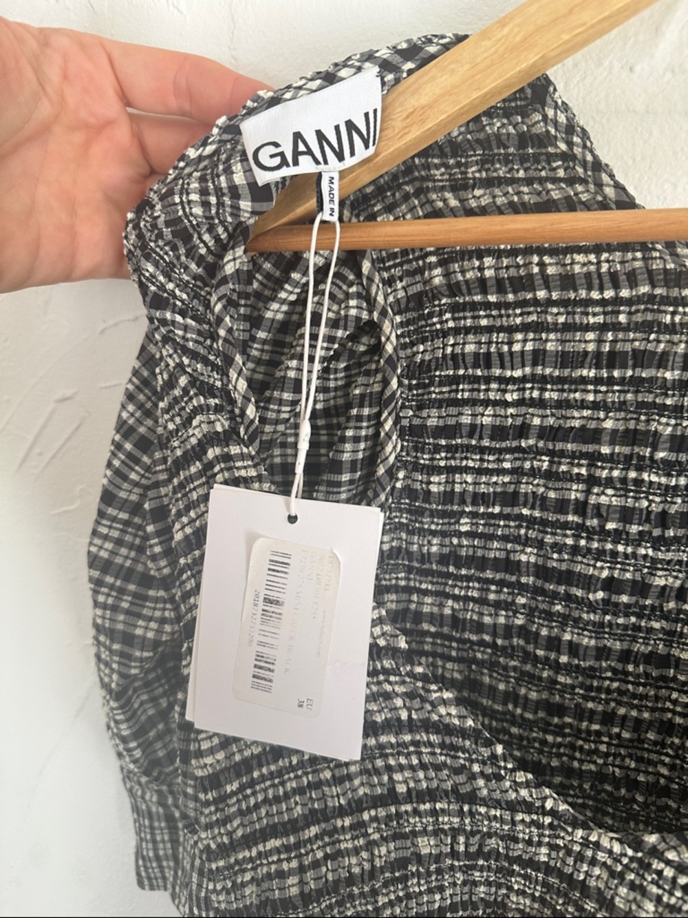 Ganni Black & White Textured Plaid Blouse